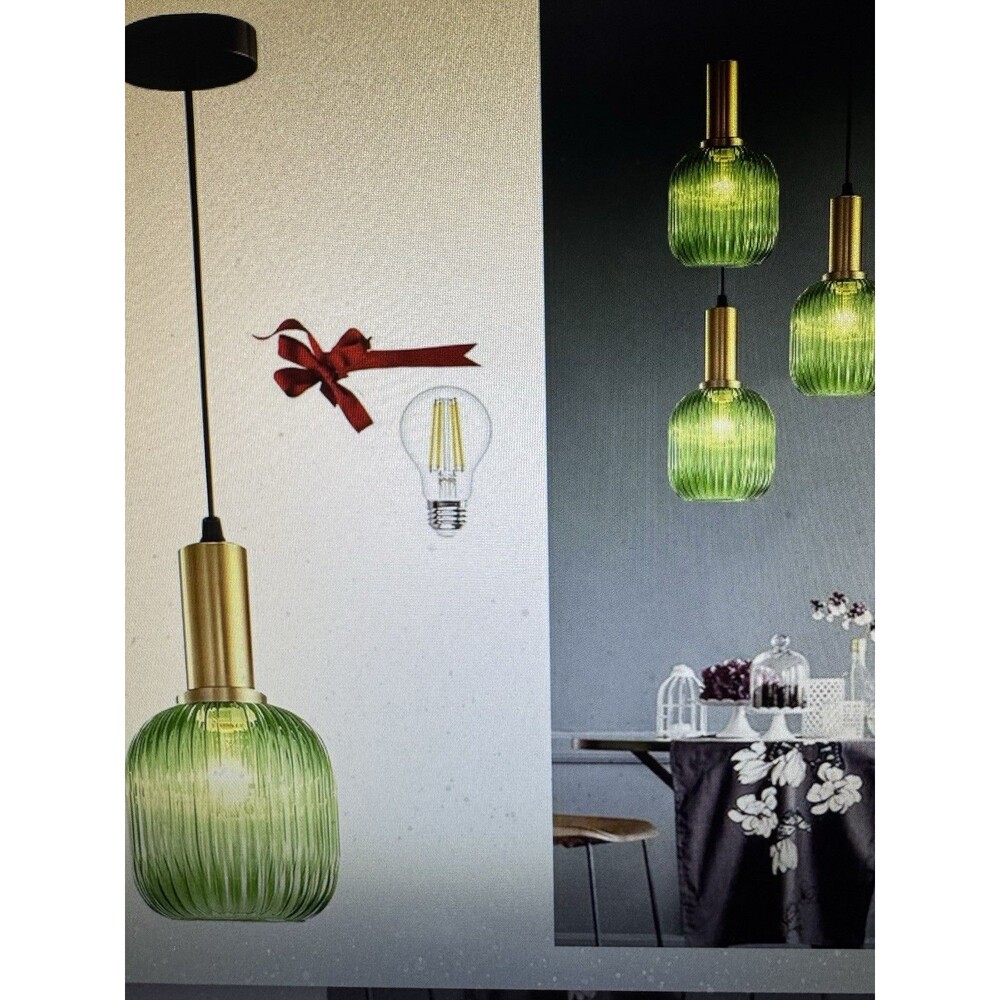 Green Glass Pendant Light Hard Wired Mid Century Modern Gold Penda...